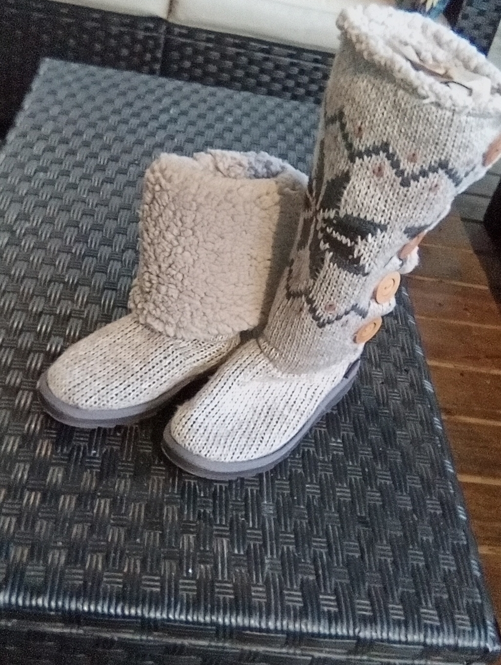 Muk Luks Beige Knit Button Tall KWomen Boots